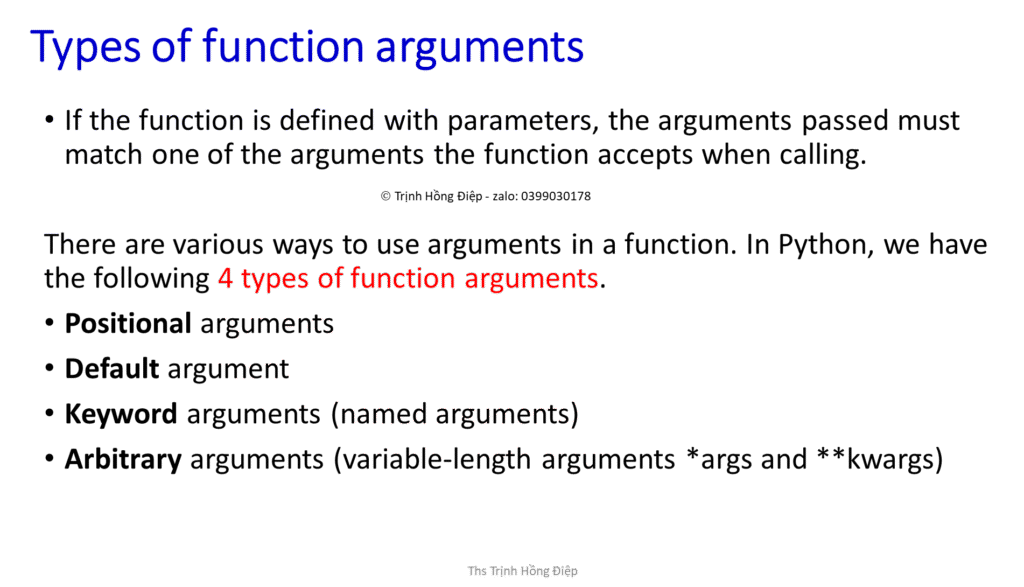 Sử dụng hàm ( functions) trong Python – phần 3 - Types of function arguments image